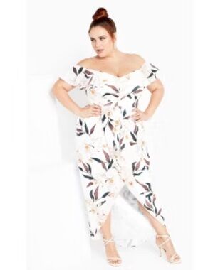 City Chic White Sweet Orchid Off the shoulder Cross Over Maxi Dress Size 22
